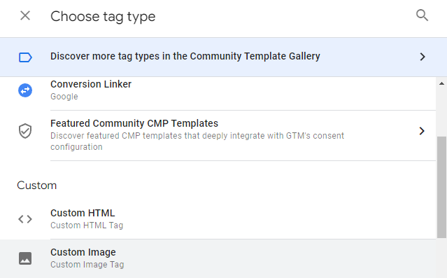 Google Tag Manager Custom Image Tag Type