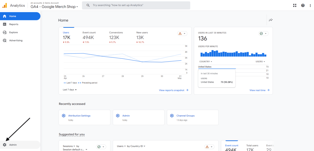 Click the Admin (gear icon) at the bottom left