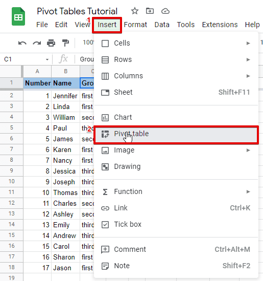 Insert → Pivot Table