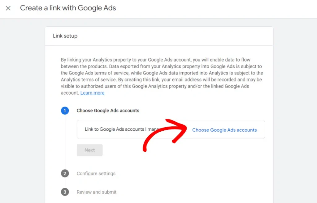 Choose Google Ads Account
